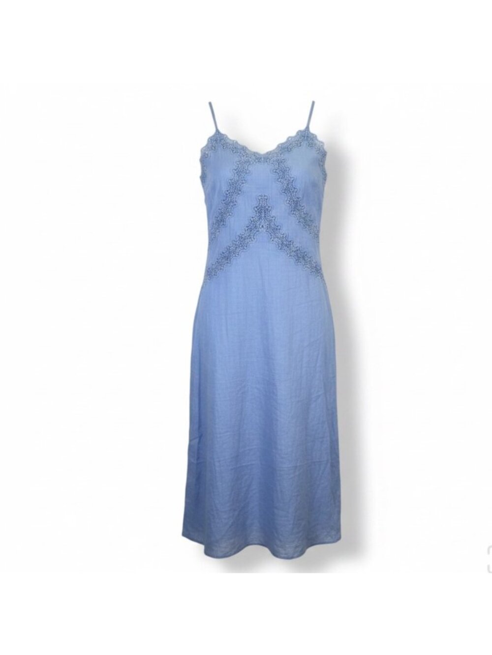 J. Crew Womens Blue Linen Embroidered Slip Dress Lightweight Summer Wear Sz 2P